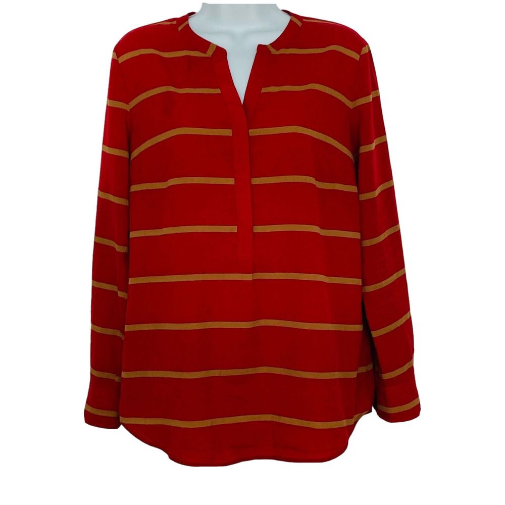 Talbots Striped Long Sleeve Quarter Button V-Neck Blouse Career Women’s Size M